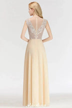 Champagne Sleeveless A-Line Crystal Jewel Bridesmaid Dresses Floor Length Party Dress by misshow.com