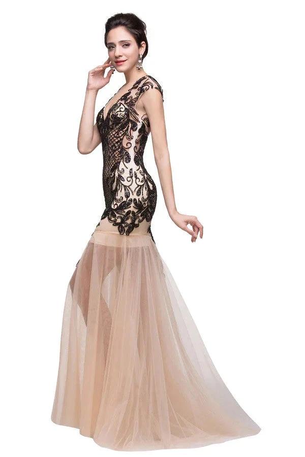 Champagne V-Neck Mermaid Floor-length Prom Dresses by misshow.com