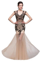 Champagne V-Neck Mermaid Floor-length Prom Dresses by misshow.com