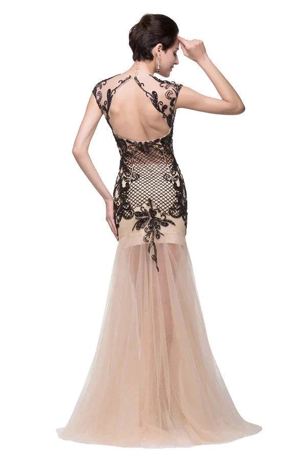 Champagne V-Neck Mermaid Floor-length Prom Dresses by misshow.com