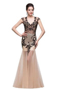 Champagne V-Neck Mermaid Floor-length Prom Dresses by misshow.com