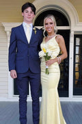 Bliss | Yellow Mermaid Satin V Neck Long Party Dress by KissProm