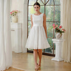 Charming A-Line Tulle Polyester Scoop Sleeveless Off White Prom Dresses With Sequined by misshow.com