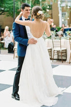 Charming A Line V Neck Backless Ivory Tulle Wedding Dresses WD329 by pgmdress
