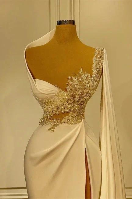 Charming Asymmetrical Beading Mermaid Wedding Dress with Ruffles by misshow.com