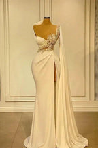 Charming Asymmetrical Beading Mermaid Wedding Dress with Ruffles by misshow.com