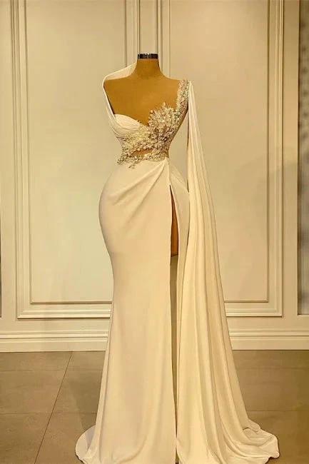 Charming Asymmetrical Beading Mermaid Wedding Dress with Ruffles by misshow.com