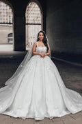 Charming Ball Gown Lace Square Sleeveless White Wedding Dresses With Appliques by misshow.com