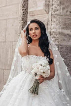Charming Ball Gown Lace Square Sleeveless White Wedding Dresses With Appliques by misshow.com