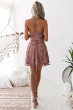 Charming Blush A-Line Homecoming Dresses Short Prom Dress with Appliques PD339 by pgmdress