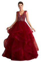 Charming Burgundy Sleeveless Party Dress Aline Puffy Tulle Evenign Dress with Sequins by misshow.com
