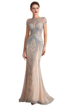 Charming Cap Sleeve Beading Mermaid Prom Dress Crew Neck Evening Party Gown by misshow.com