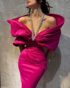 Charming Column Satin Halter Half Sleeve Pink Prom Dresses With Bow-Knot by misshow.com