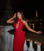 Charming Column Satin Off-The-Shoulder Sleeveless Red Prom Dresses With Openback by misshow.com