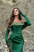 Charming Column Satin One Shoulder Sleeveless Green Prom Dress With Split Front by misshow.com