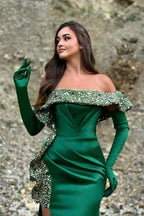 Charming Column Satin One Shoulder Sleeveless Green Prom Dress With Split Front by misshow.com