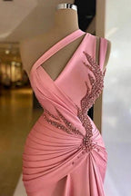 Charming Column Satin Sleeveless Pink Prom Dress With Ruffles by misshow.com