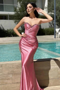 Charming Column Satin Sweetheart Sleeveless Prom Dress With Ruffles Split Front by misshow.com