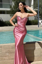Charming Column Satin Sweetheart Sleeveless Prom Dress With Ruffles Split Front by misshow.com