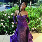 Charming Column Satin Sweetheart Sleeveless Purple Prom Dress With Sequined Train by misshow.com