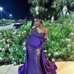 Charming Column Satin Sweetheart Sleeveless Purple Prom Dress With Sequined Train by misshow.com