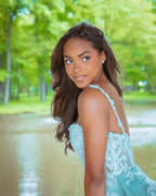 Charming Column Tulle Lace Spaghetti Straps Sleeveless Prom Dress With Appliques by misshow.com
