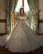 Charming Floor Length Sweetheart Long Sleeves A-Line Lace Wedding Dress by misshow.com