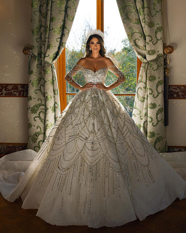 Charming Floor Length Sweetheart Long Sleeves A-Line Lace Wedding Dress