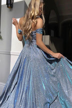 Charming Floor Length Sweetheart Off-The-Shoulder A Line Sequined Prom Dress with Split by misshow.com