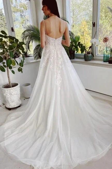 Charming Garden Spaghetti Straps A-Line Lace Wedding Dress by misshow.com