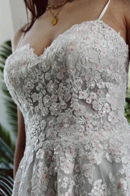 Charming Garden Spaghetti Straps A-Line Lace Wedding Dress by misshow.com