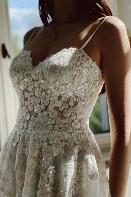 Charming Garden Spaghetti Straps A-Line Lace Wedding Dress by misshow.com