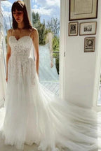 Charming Garden Spaghetti Straps A-Line Lace Wedding Dress by misshow.com