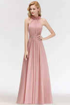 Charming Halter Sleeveless Ruffled Chiffon Bridesmaid Dresses Aline Evening Maxi Gown by misshow.com