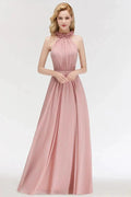 Charming Halter Sleeveless Ruffled Chiffon Bridesmaid Dresses Aline Evening Maxi Gown by misshow.com