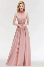 Charming Halter Sleeveless Ruffled Chiffon Bridesmaid Dresses Aline Evening Maxi Gown by misshow.com
