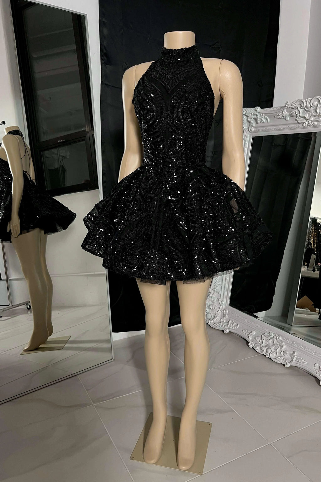 Charming High-neck Sleeveless MIni Prom Dress With Beading by misshow.com