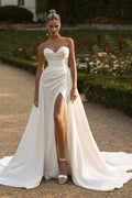 Charming Ivory Long Mermaid Sweetheart Satin Wedding Dresses with Slit by BIZTUNNEL