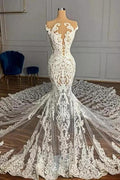 Charming Jewel Garden Sleeveless Mermaid Tulle Wedding Dress with Appliques by misshow.com