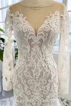 Charming Jewel Long Sleeves Chapel Mermaid Wedding Dress by misshow.com