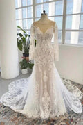 Charming Jewel Long Sleeves Chapel Mermaid Wedding Dress by misshow.com
