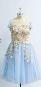 Charming Light Blue Sweetheart Homecoming Dress with Appliques PD410 by pgmdress