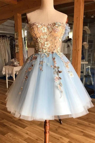 Charming Light Blue Sweetheart Homecoming Dress with Appliques PD410
