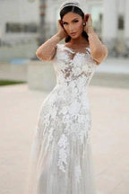 Charming Long A-line Lace Appliques Wedding Dresses with Long Sleeves by misshow.com