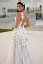 Charming Long A-line Lace Appliques Wedding Dresses with Long Sleeves by misshow.com