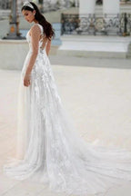 Charming Long A-line Lace Appliques Wedding Dresses with Long Sleeves by misshow.com