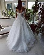 Charming Long A-line Off-the-shoulder Tulle Wedding Dress with Glitter by BIZTUNNEL