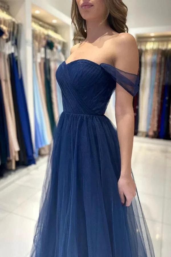 Charming Long A-line Sweetheart Off-The-Shoulder Tulle Prom Dresses by BIZTUNNEL