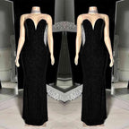 Charming Long Black V-neck Sleeveless Mermaid Prom Dress WIth Beading by misshow.com