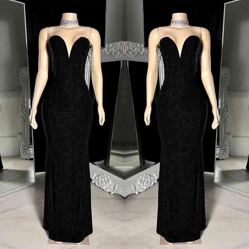 Charming Long Black V-neck Sleeveless Mermaid Prom Dress WIth Beading by misshow.com